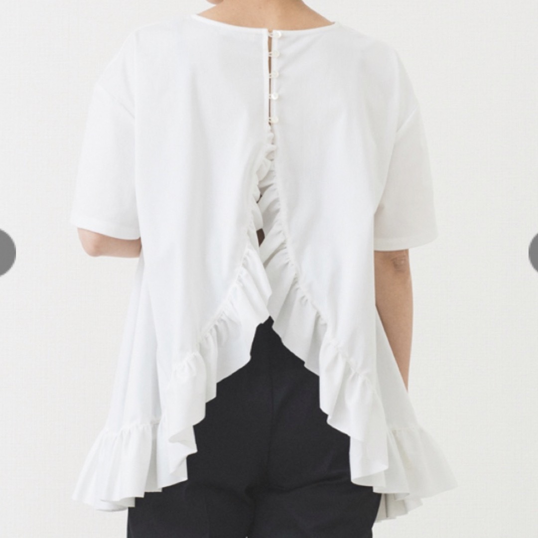 yori フリルTシャツ yori ビッグフリル襟Tシャツ ネイビー