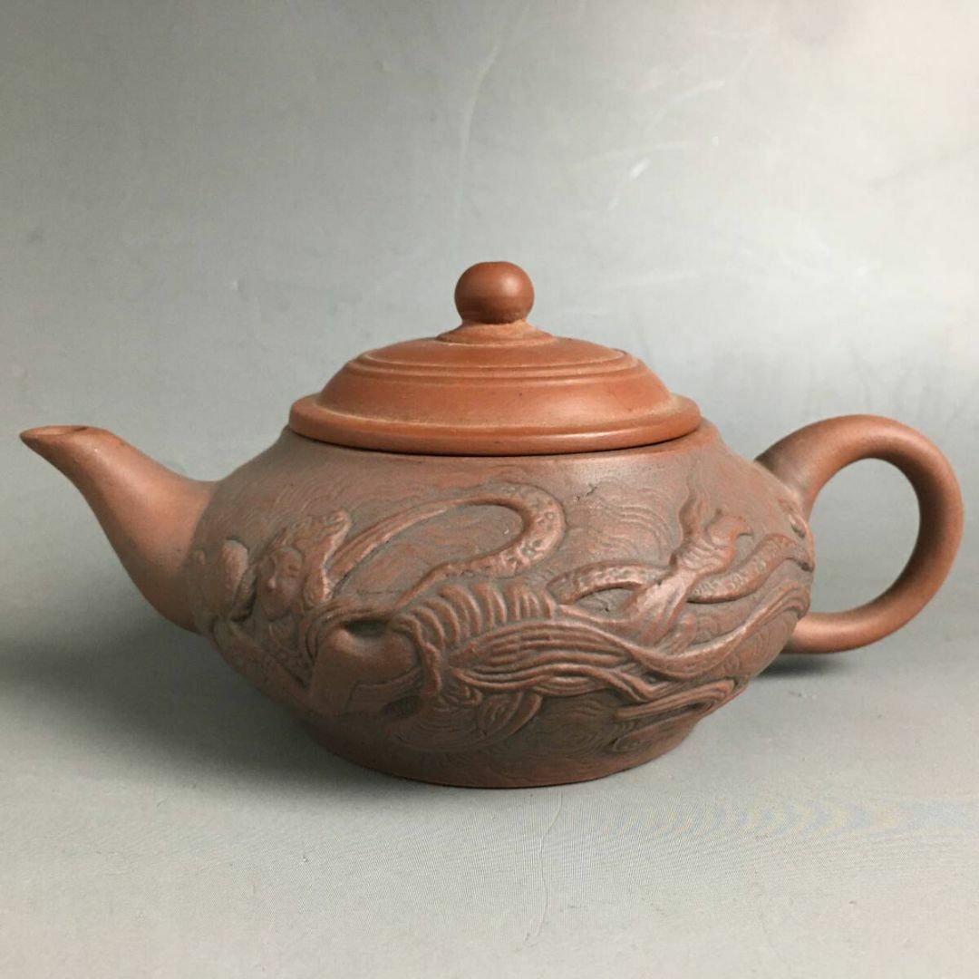 中国 紫砂 朱泥 漢詩布袋像文 急須 茶壷 在銘 N 6667 中国 紫砂 朱泥