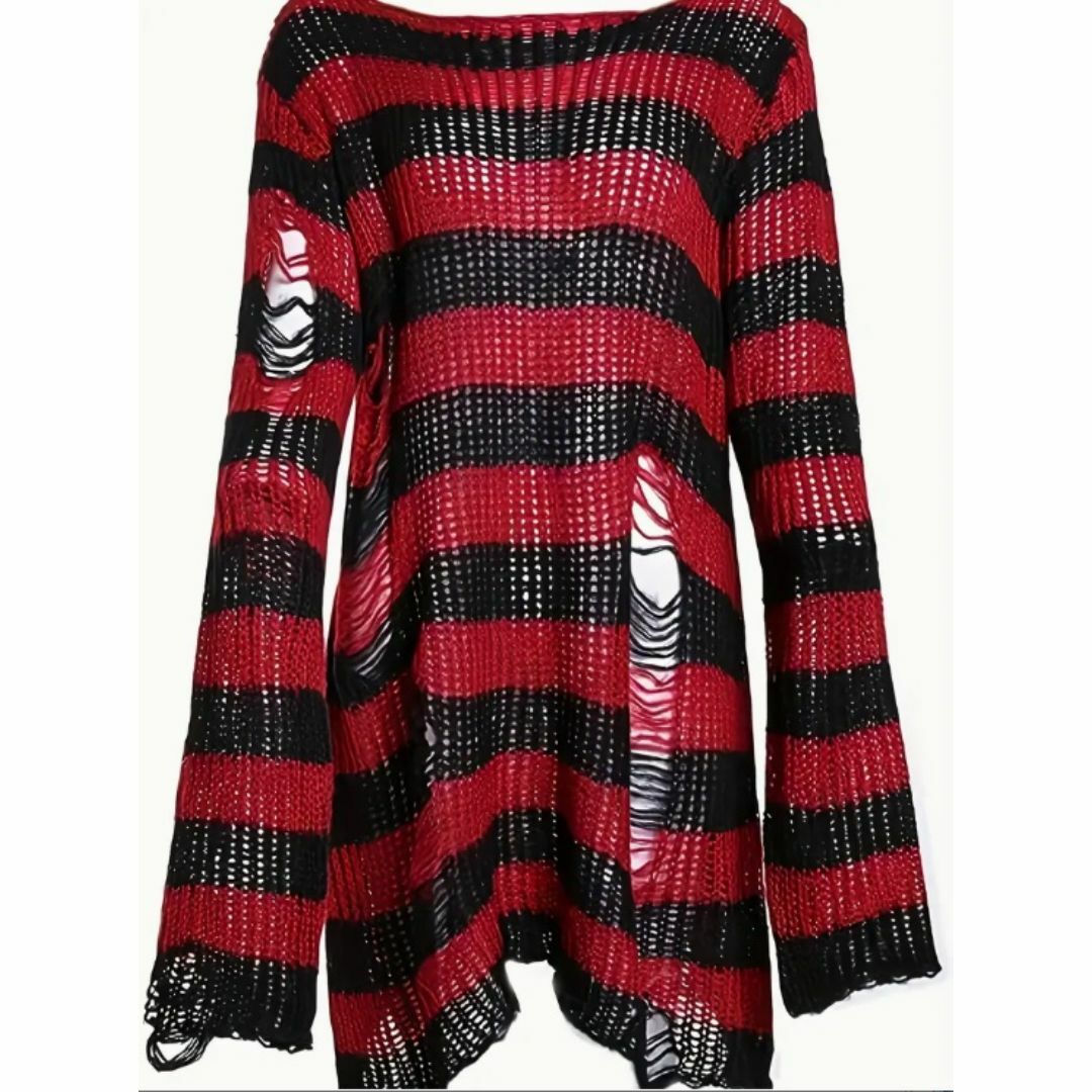 入荷待ち！グランジ パンク ダメージボーダー薄手ニット y2k