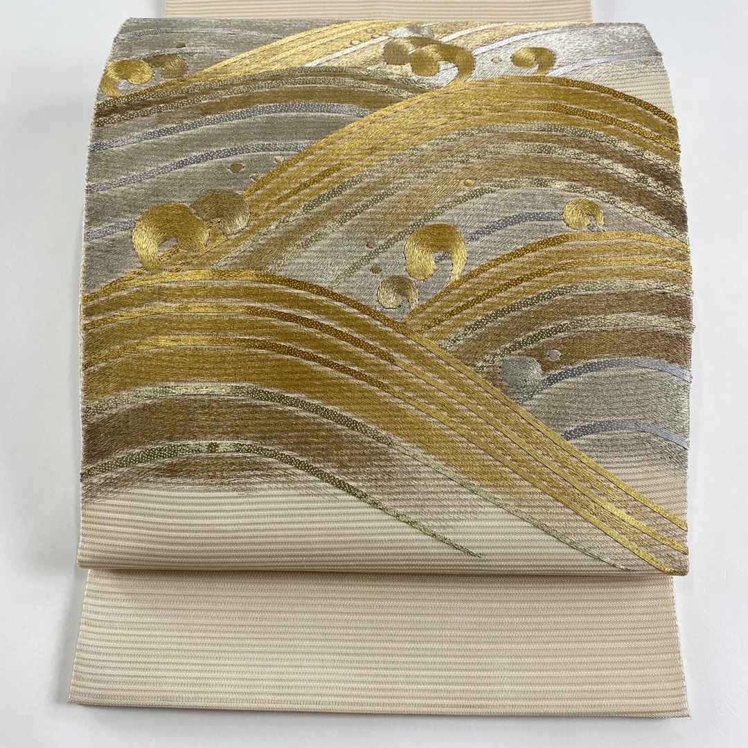 袋帯 名品 向鳥 華文 螺鈿 金彩 金色 お太鼓柄 正絹 中古 袋帯 名品