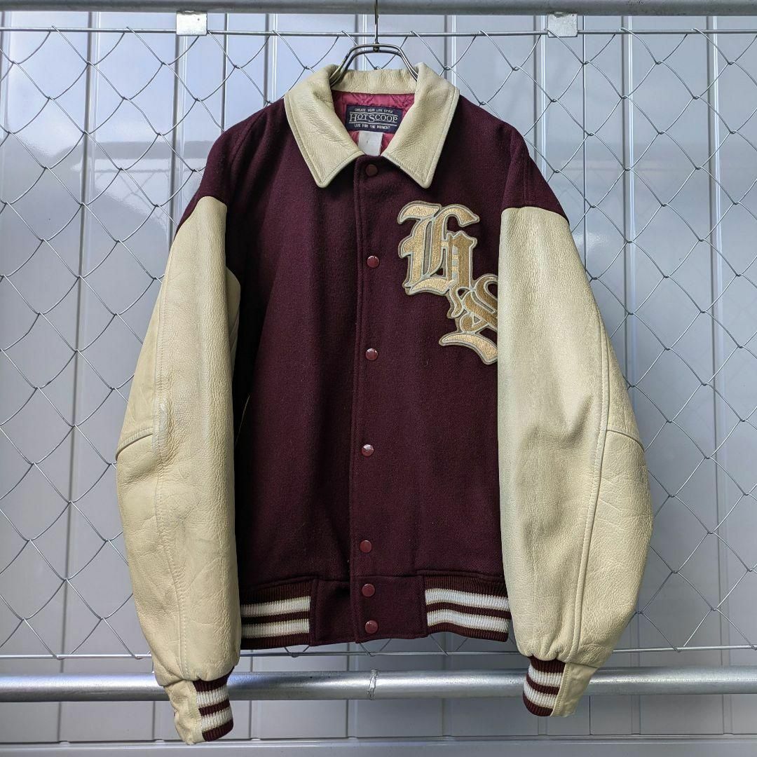 VINTAGE - 90s ビンテージ 牛革 スタジャン ベースボール 刺繍 襟付き