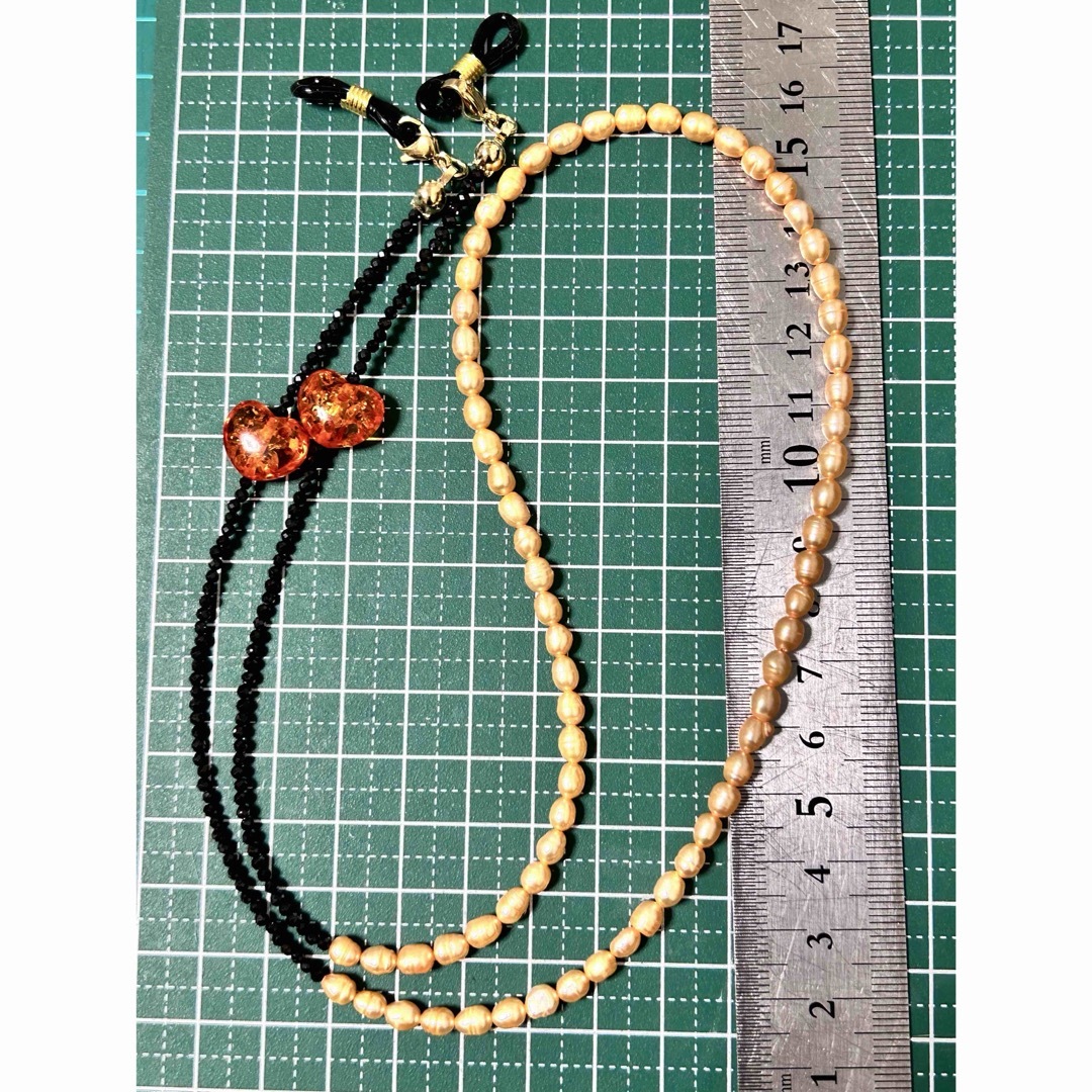 淡水パール 琥珀 ハート ブラックスピネル 2way マスク メガネチェーン