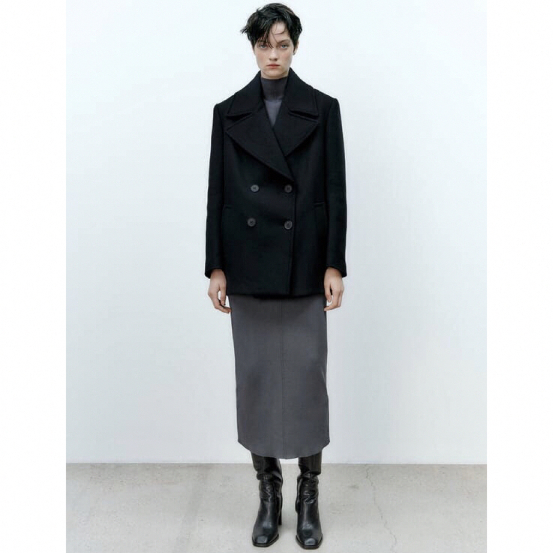 ZARA - 新品 ZARA ウール混紡ダブルブレスト仕様コート Lサイズの通販