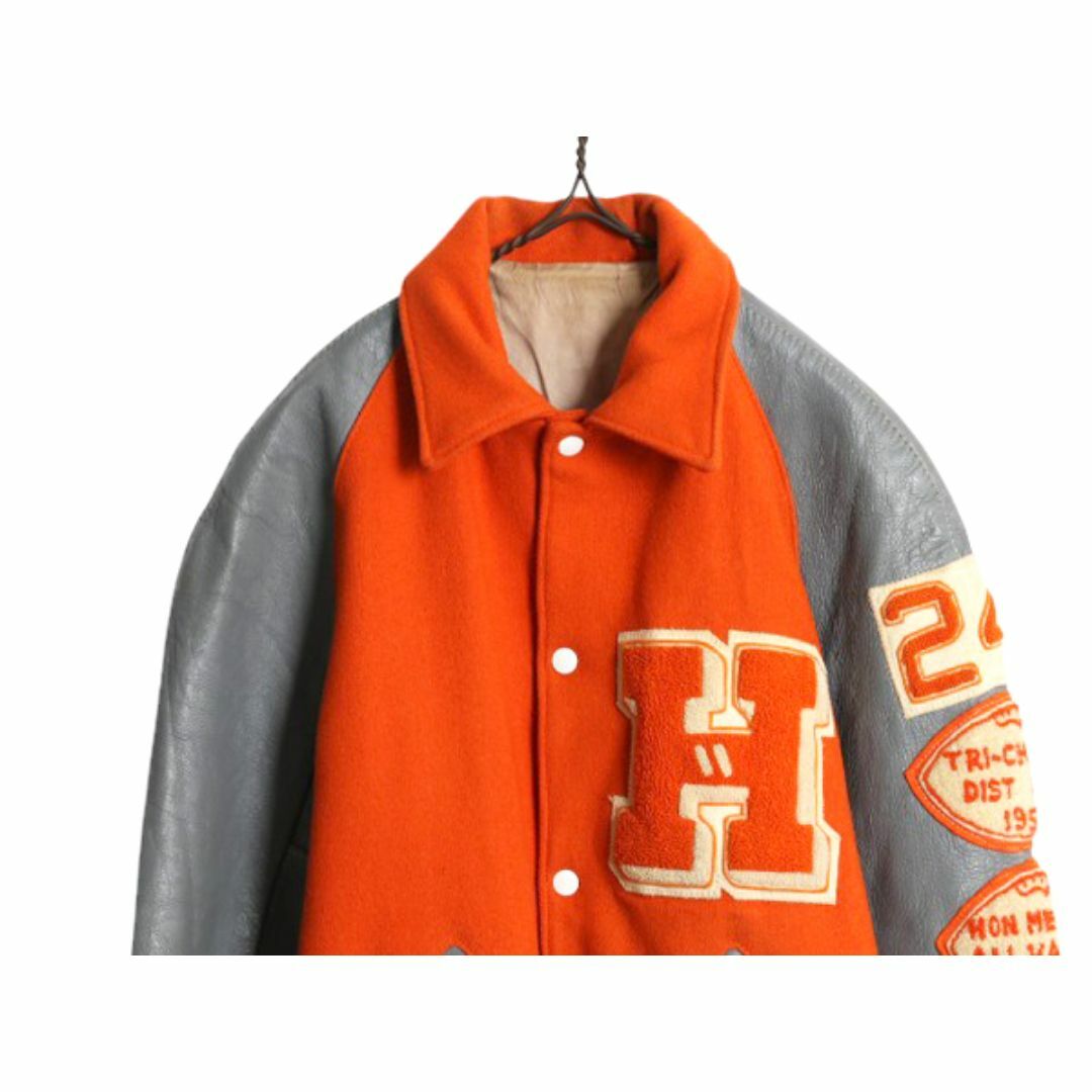 50s USA製 ☆ 襟付き 袖レザー ウール スタジャン メンズ M 程/ 50年代