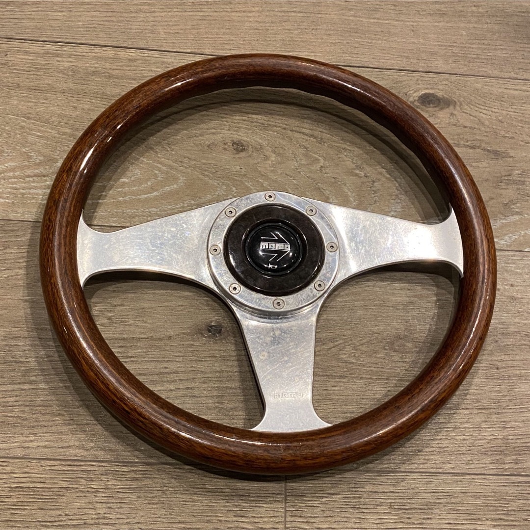 当時物ウッド製32Φ 3スポークステアリングホイール