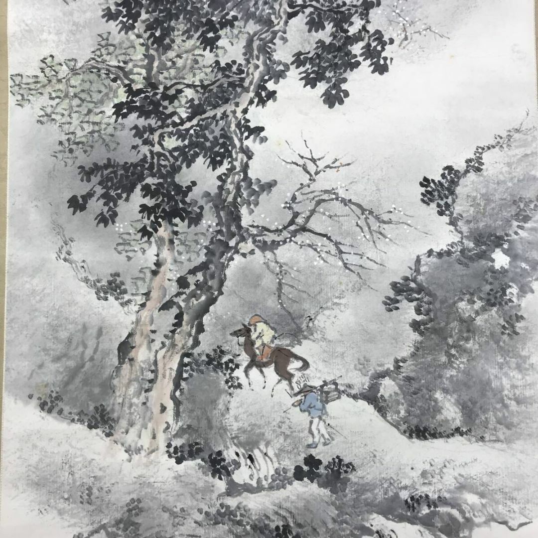 真作/内藤琪土/山水人物図/春谿渉旅/山水図/掛軸☆宝船☆AJ-566の通販