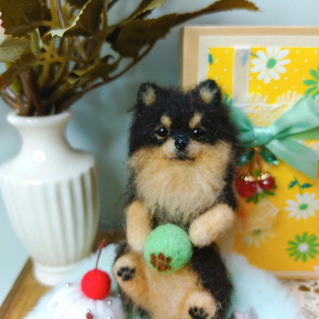 羊毛フェルト ポメラニアン ブラックタン 犬 ハンドメイド ミニチュア