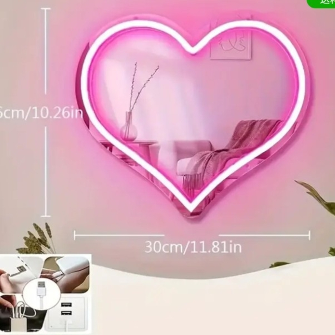 ハート型ネオンライトミラー ネオンライト ネオンミラー ピンクの通販