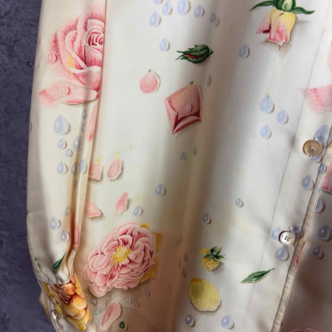 HERMES - HERMES エルメス シルク100% シャツ 42 バラの雫 アイボリー