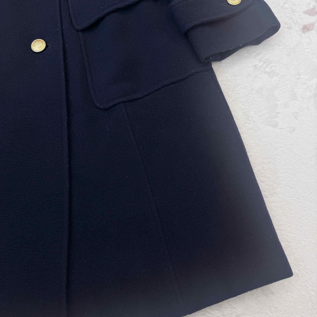 美品 15号 大きいサイズ ニューヨーカー ウール ロングコート ネイビー 3L