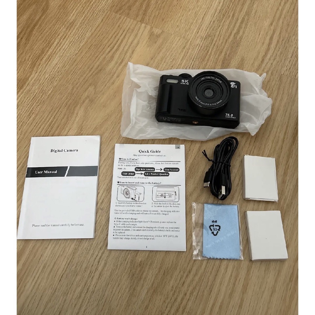 新品！デジカメ コンパクト 5k ブラック 軽量 180度回転画面 自撮り大