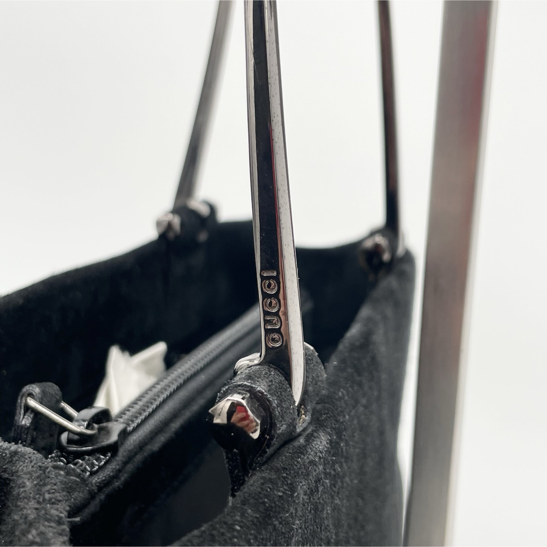 GUCCI ハンドバッグ メタルハンドル スエード レザー ブラック