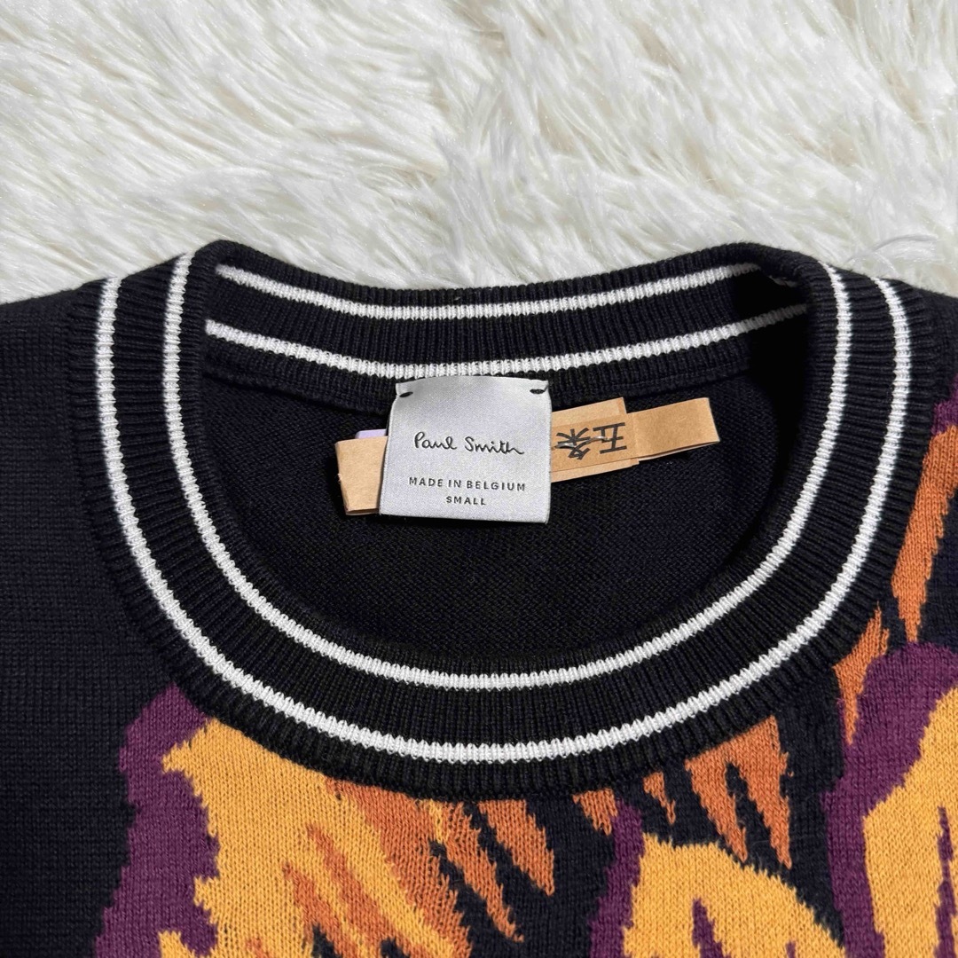 美品】ポールスミス クルーネック ニット セーター ブラック 鯉 花柄 S