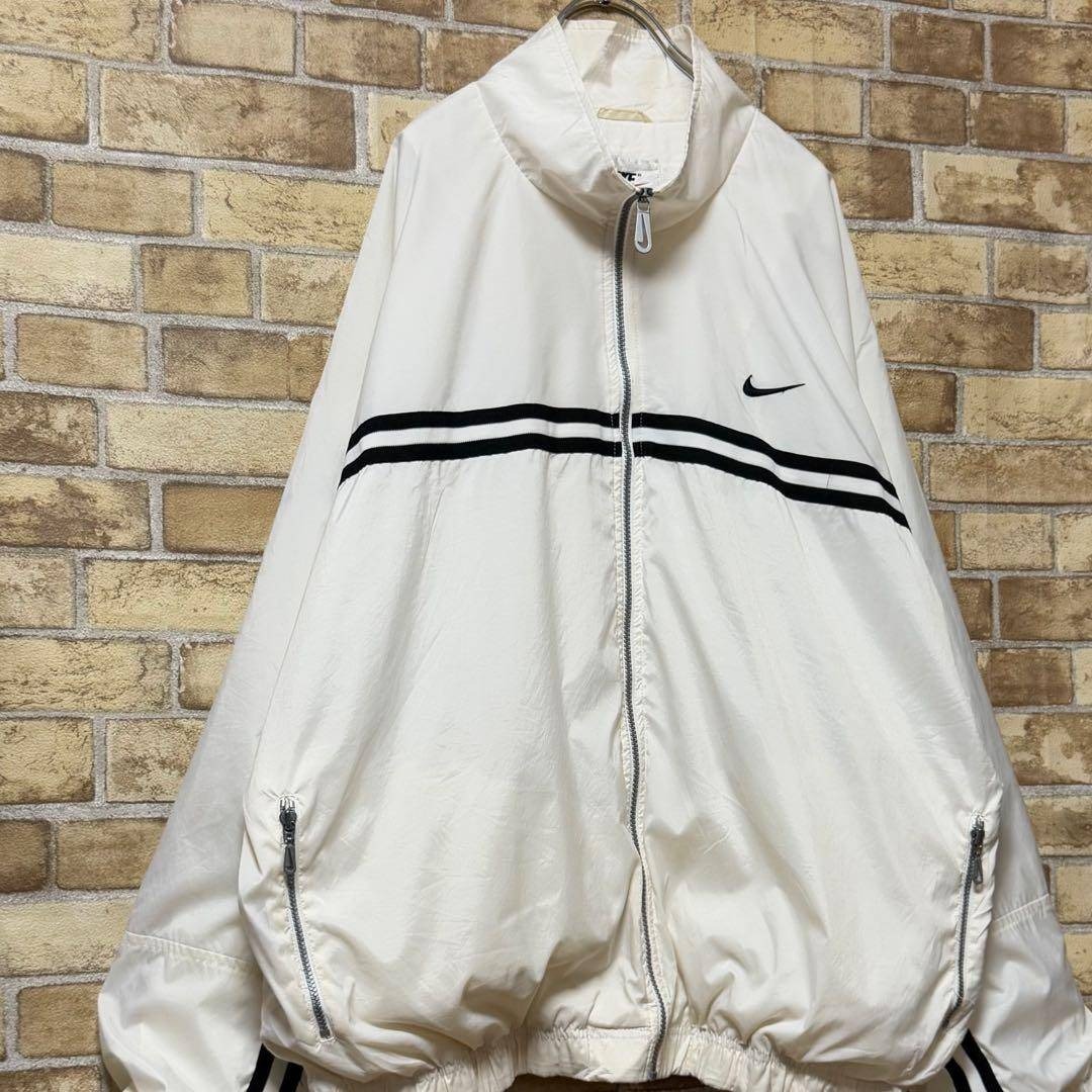 NIKE - NIKE ナイキ 銀タグ 90s ナイロンジャケット 刺繍ロゴ 白 XXLの