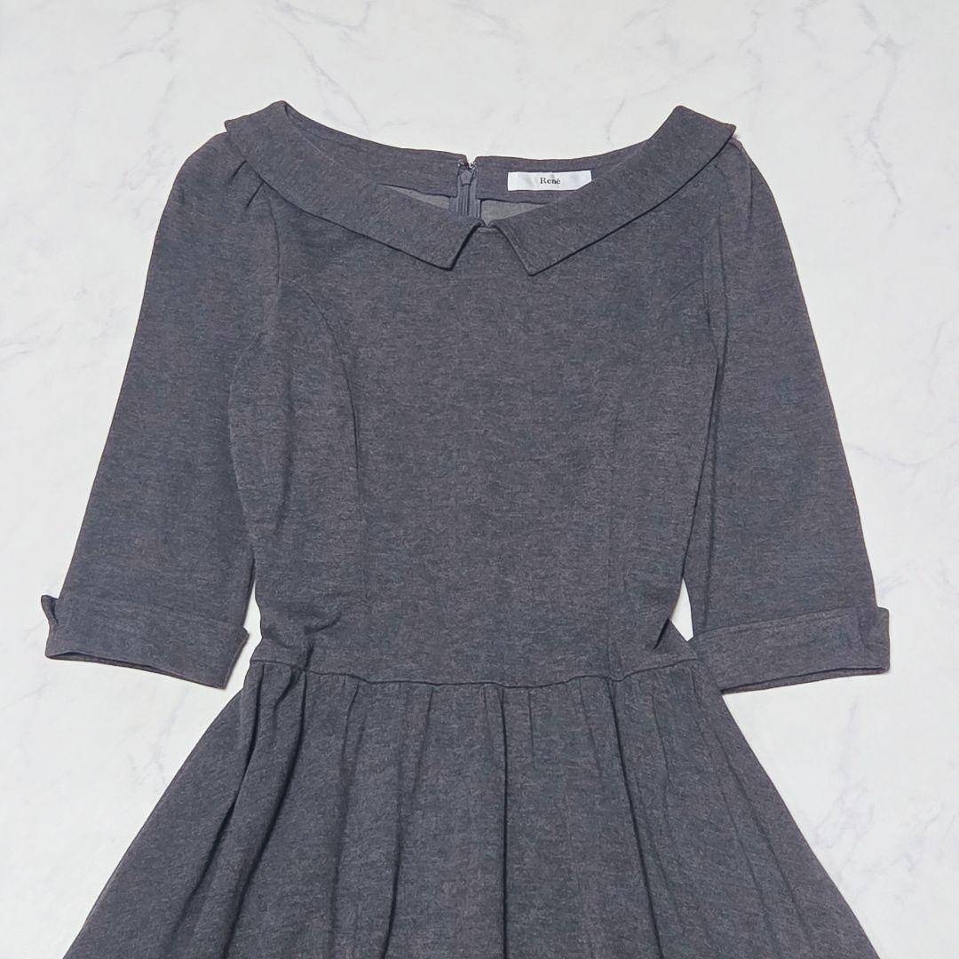 René - 美品✨ルネ Rene 襟付き フレア 5分袖 ワンピース Aライン