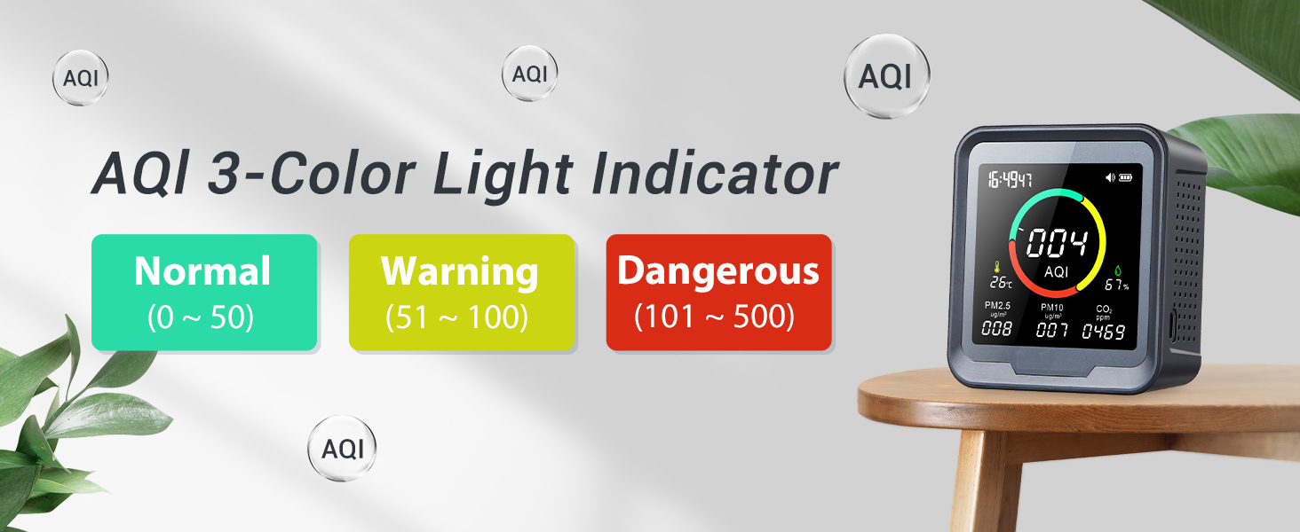 室内空気品質モニタ、PM 2.5、PM 10、AQI、温度と湿度を測定し、警報を