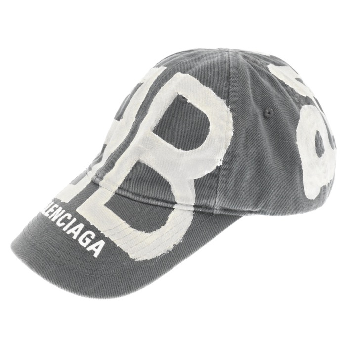 バレンシアガ 21AW BBスプレイドロゴペイントキャップ 帽子 グレー