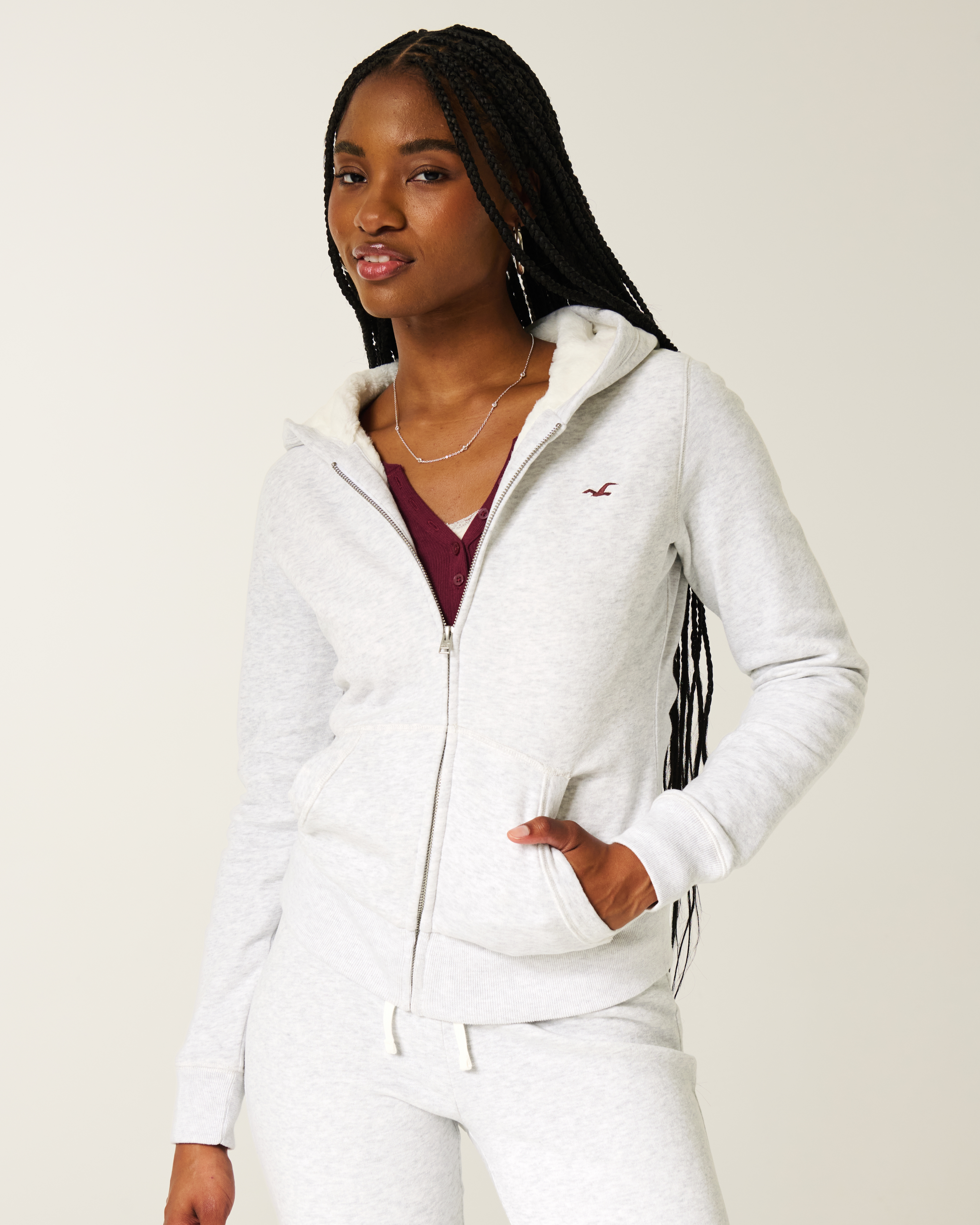 Hollister Faux Fur-Lined Graphic Zip-Up Hoodie | Liberty Center