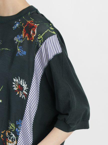 キュプラモダールカルゼステップフラワープリント+ソフト天竺ドルマン