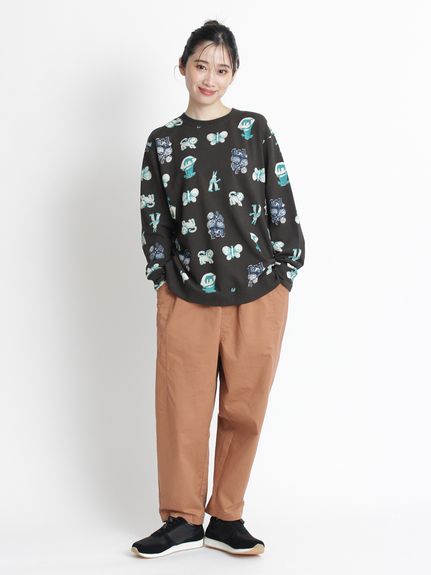 コットンポリエステルチノストレッチバイオ加工コクーンシルエット