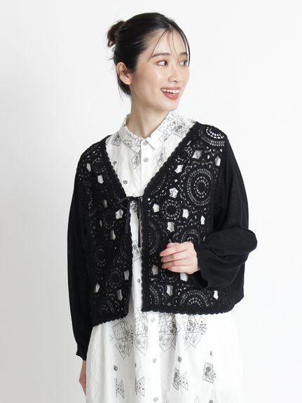 サークルコードレース×ハイツイストコットンニットカーディガン