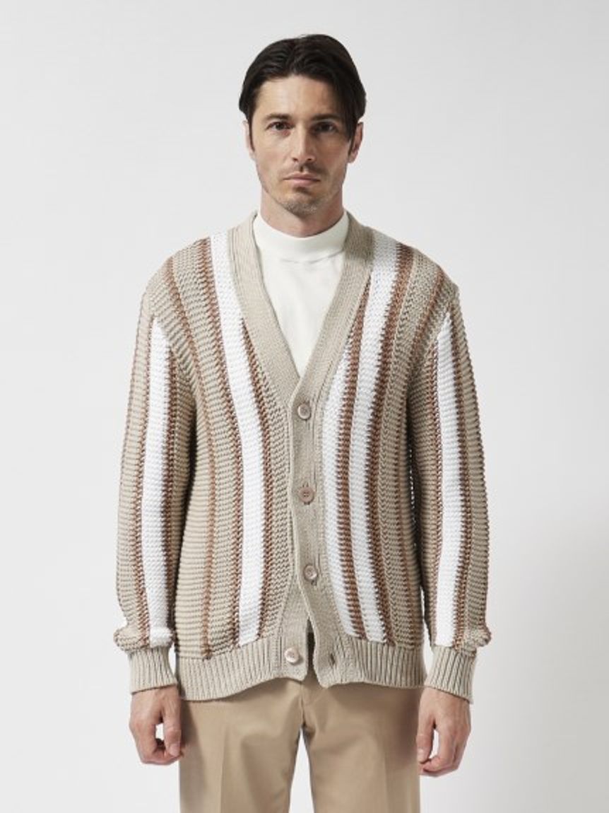 ストライプ Vネックカーディガン（ニット）｜STRASBURGO OUTLET