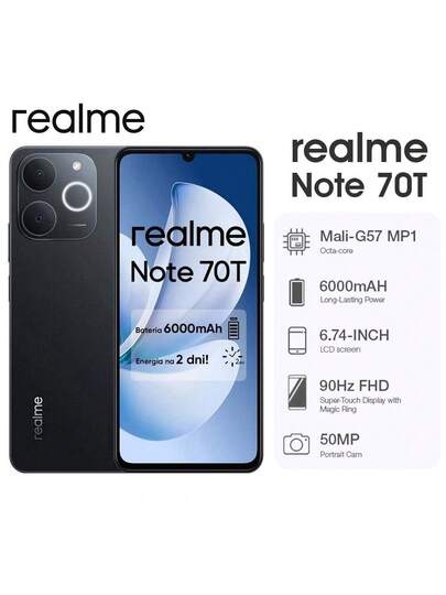 Realme Note 70T スマートフォン、6.75インチ 90Hz アイケア