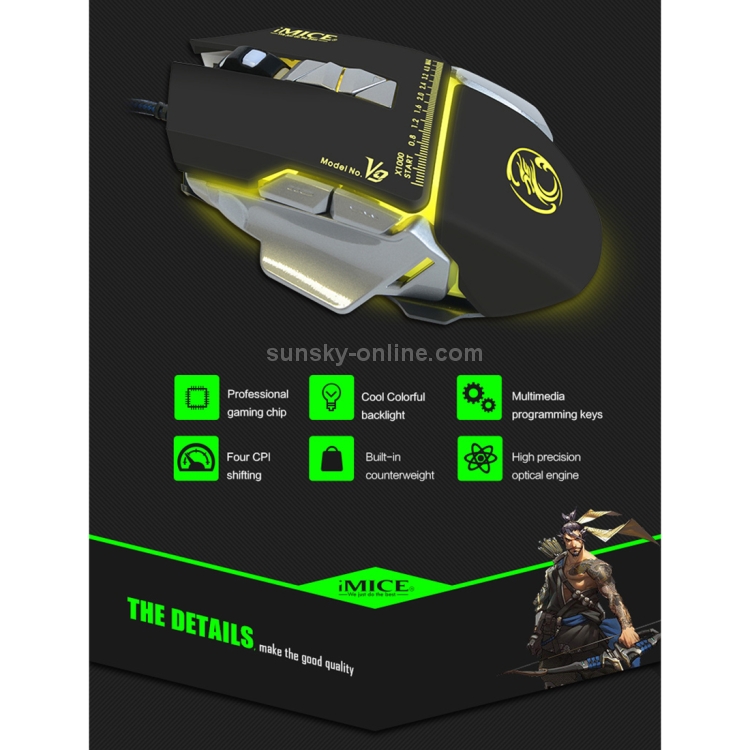 iMICE V9 USB7ボタン4000DPI有線光学式カラフルバックライトゲーミング
