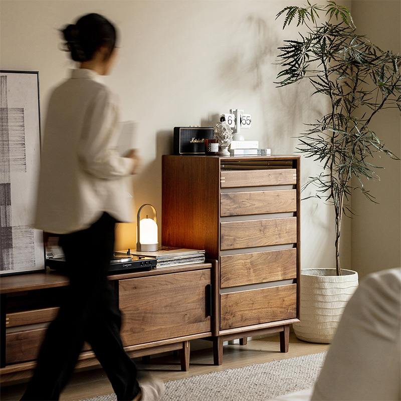 Woody Prime Walnut ウォールナット材 天然木五段チェスト | 多用途で