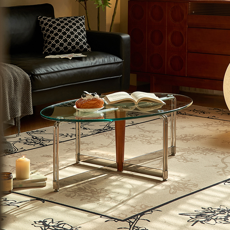 楕円形ガラスローテーブル | ミッドセンチュリー調の洗練された