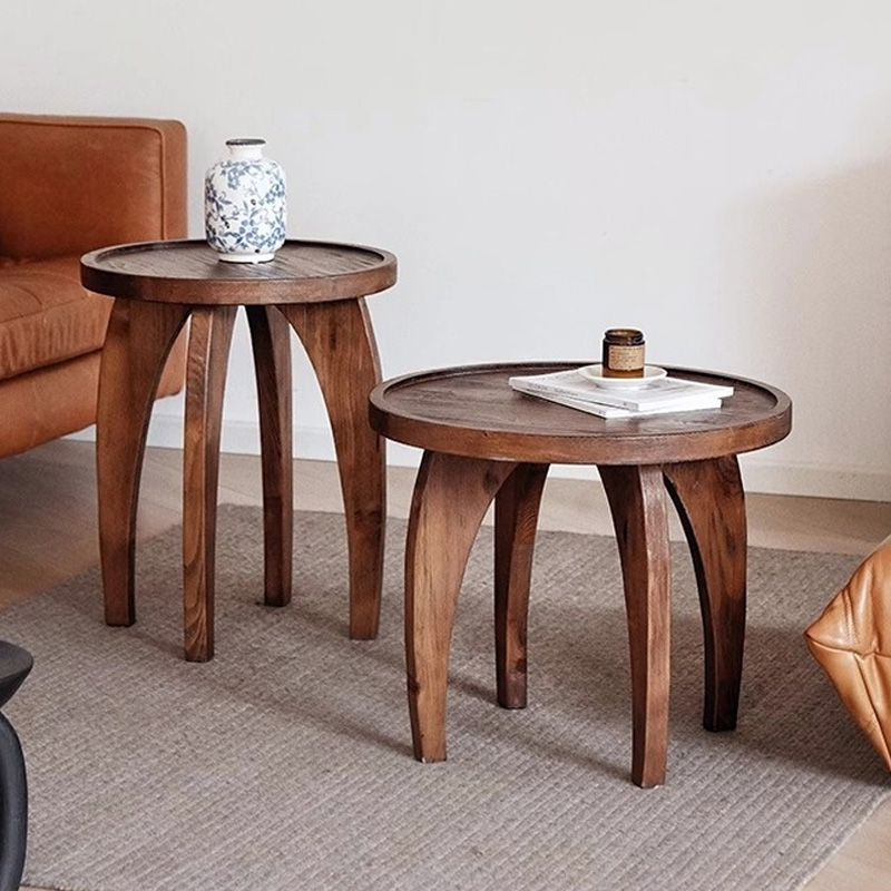 天然木ラウンドサイドテーブル | 美しい木目と優れた耐荷重性を誇る