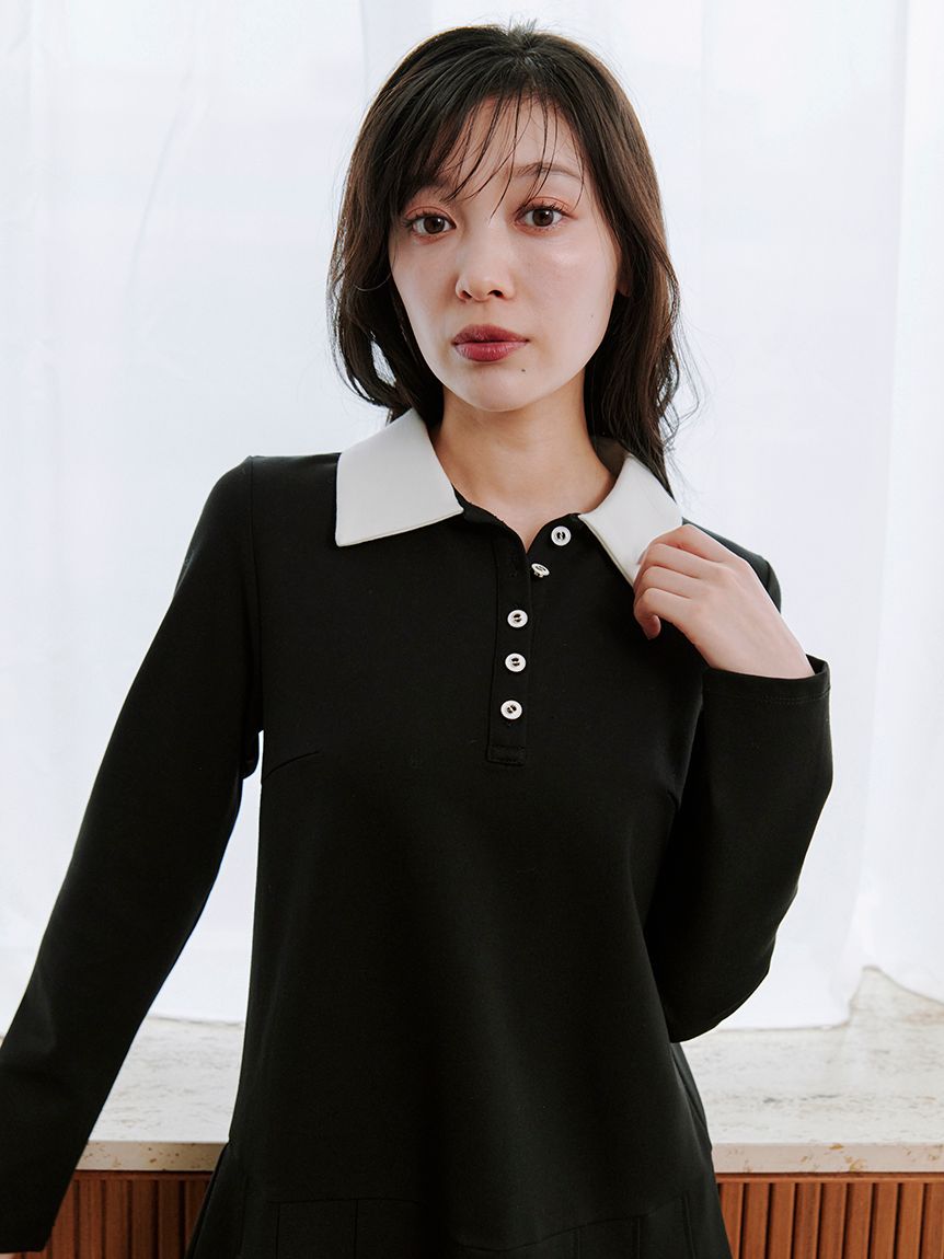 衿つきプリーツカットミニワンピース(ミニワンピース)｜ワンピース