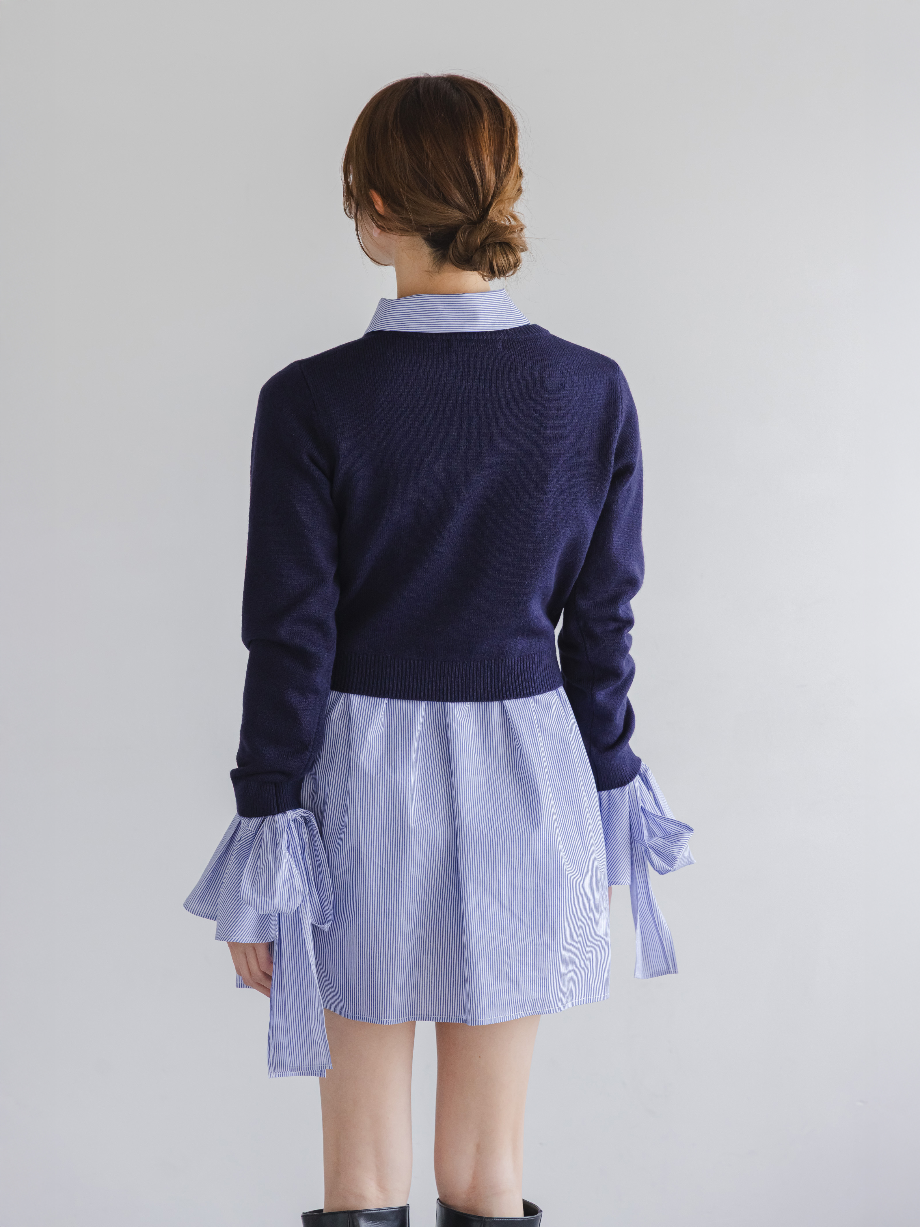 ニットセットブローチ付きミニシャツワンピース(ミニワンピース