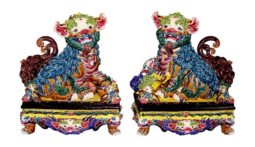 鹿港窯禮品館│交趾陶福祿獅對