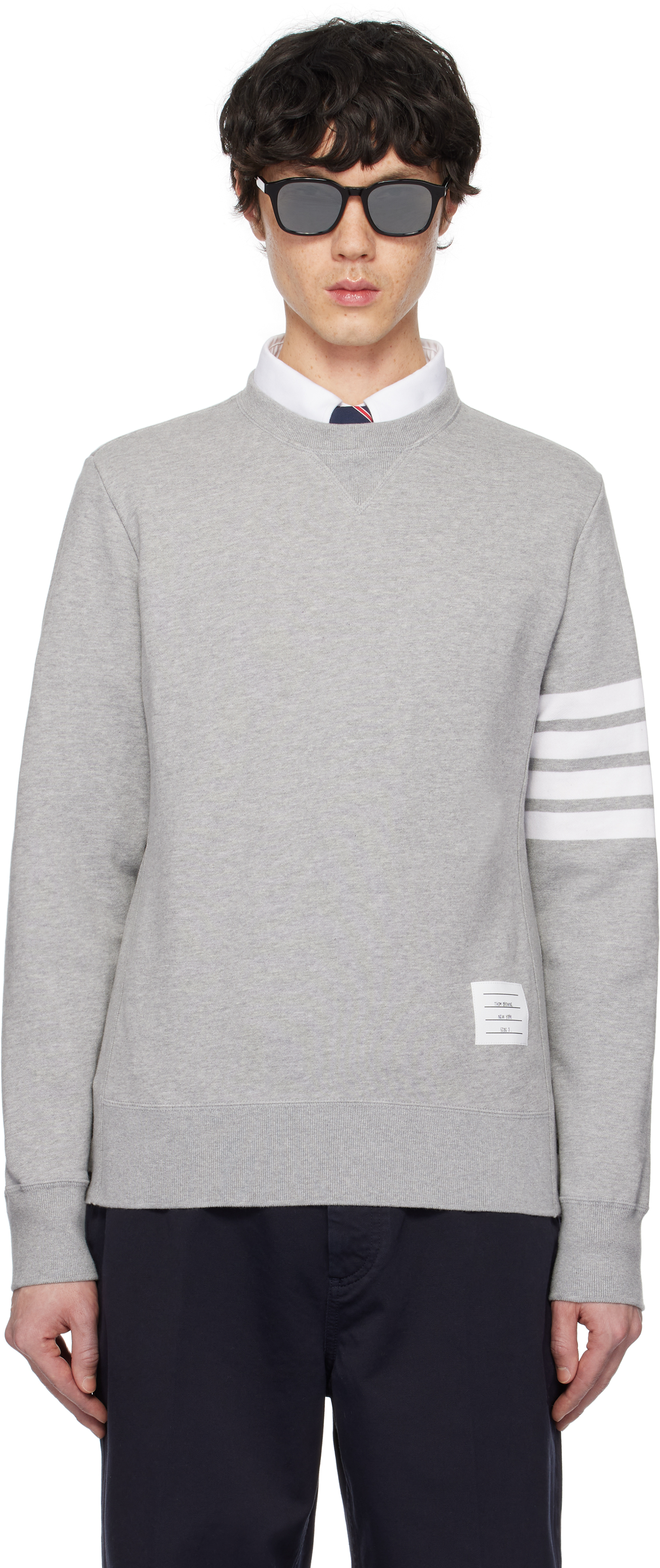 Thom Browne: Gray Classic Loopback 4-Bar Sweatshirt | SSENSE