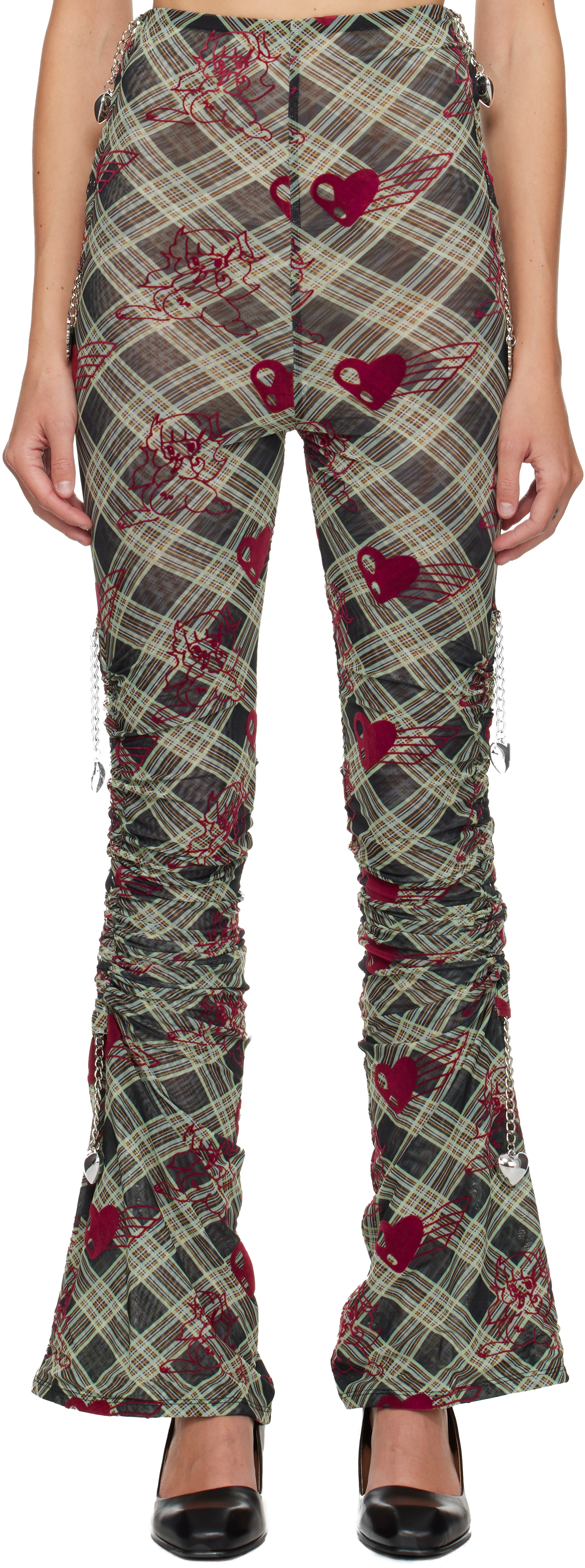 Green Sonicscape Plaid Mesh Leggings by Chopova Lowena on Sale