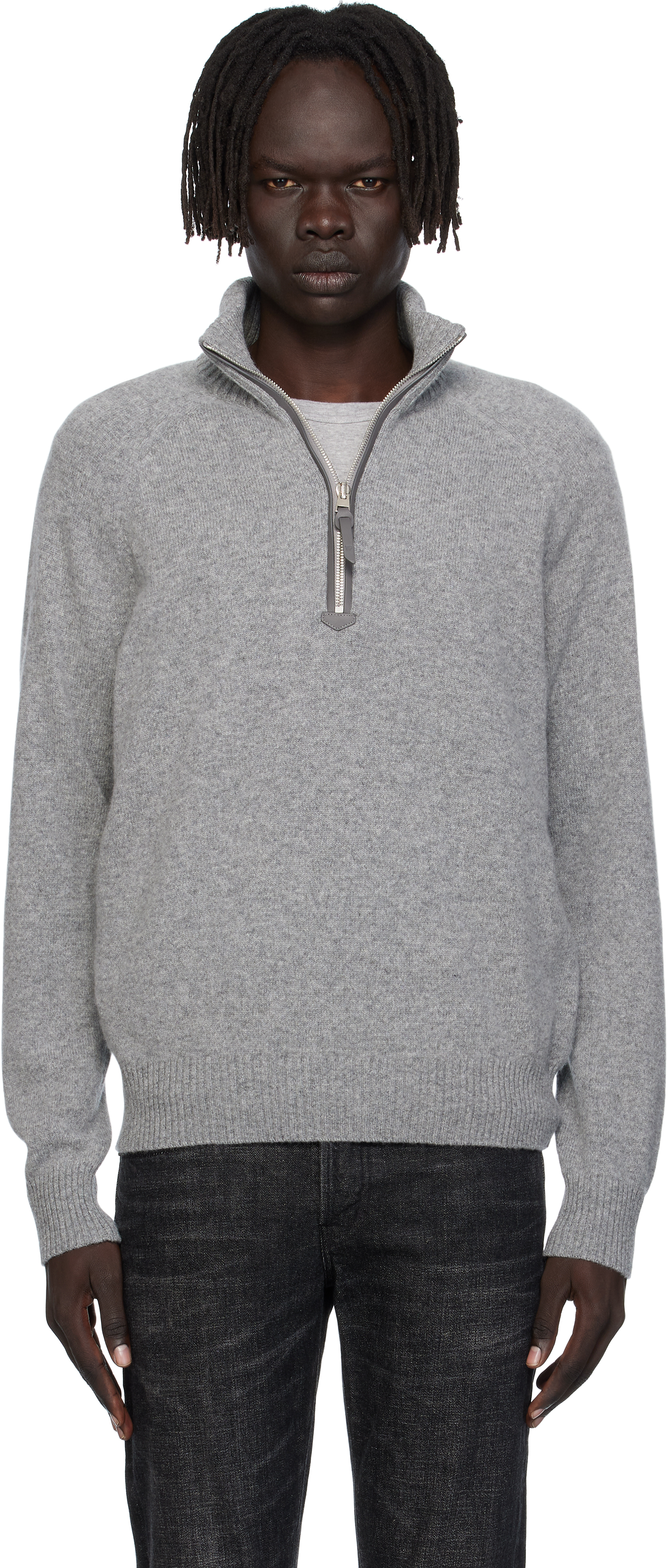 TOM FORD: Gray Lambswool & Cashmere Half-Zip Sweater | SSENSE