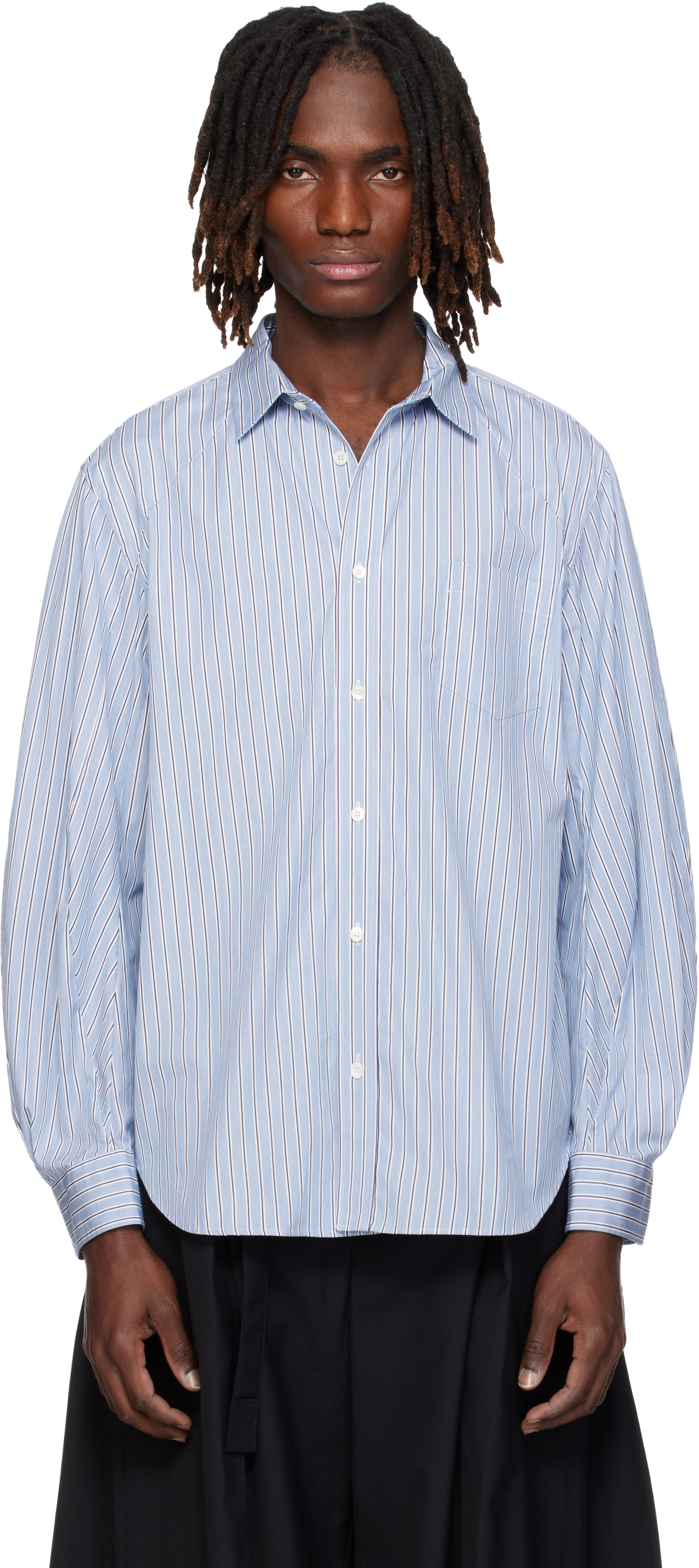 sacai: Blue Poplin Shirt | SSENSE