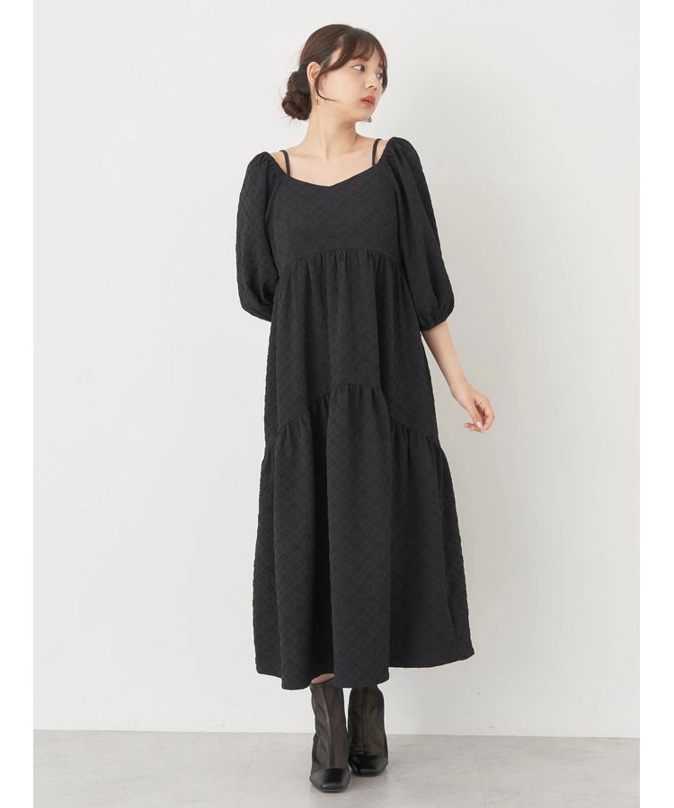 2wayパフスリーブ表面感ワンピース/earth music&ecology（アース
