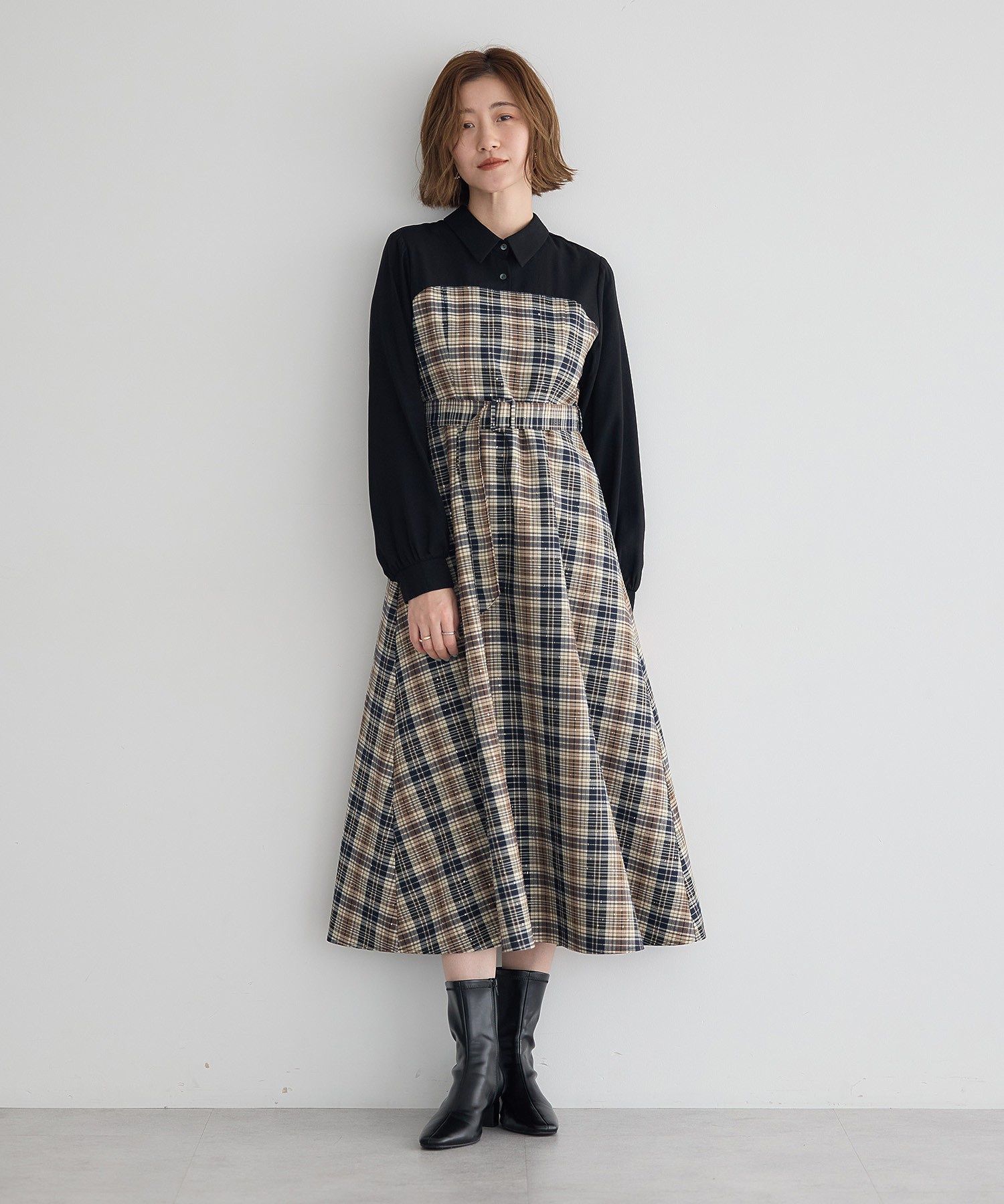 チェック柄ベアドッキングワンピース/YECCA VECCA（イェッカ ヴェッカ