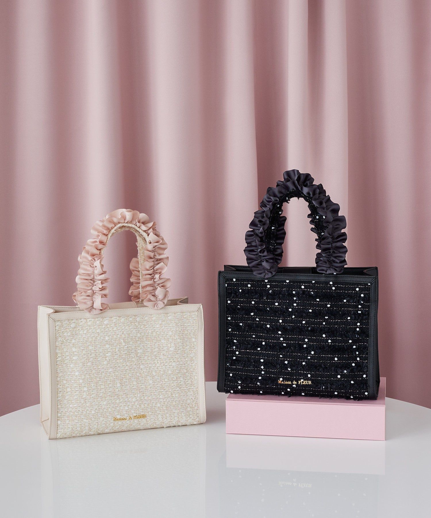 LINTONツイードスクエアフリルトートバッグ/Maison de FLEUR（メゾン