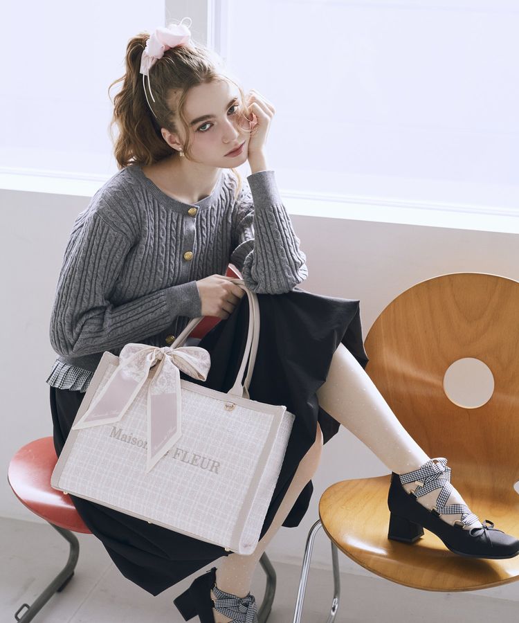 スカーフ付きツイードスクエアトートバッグ/Maison de FLEUR（メゾン