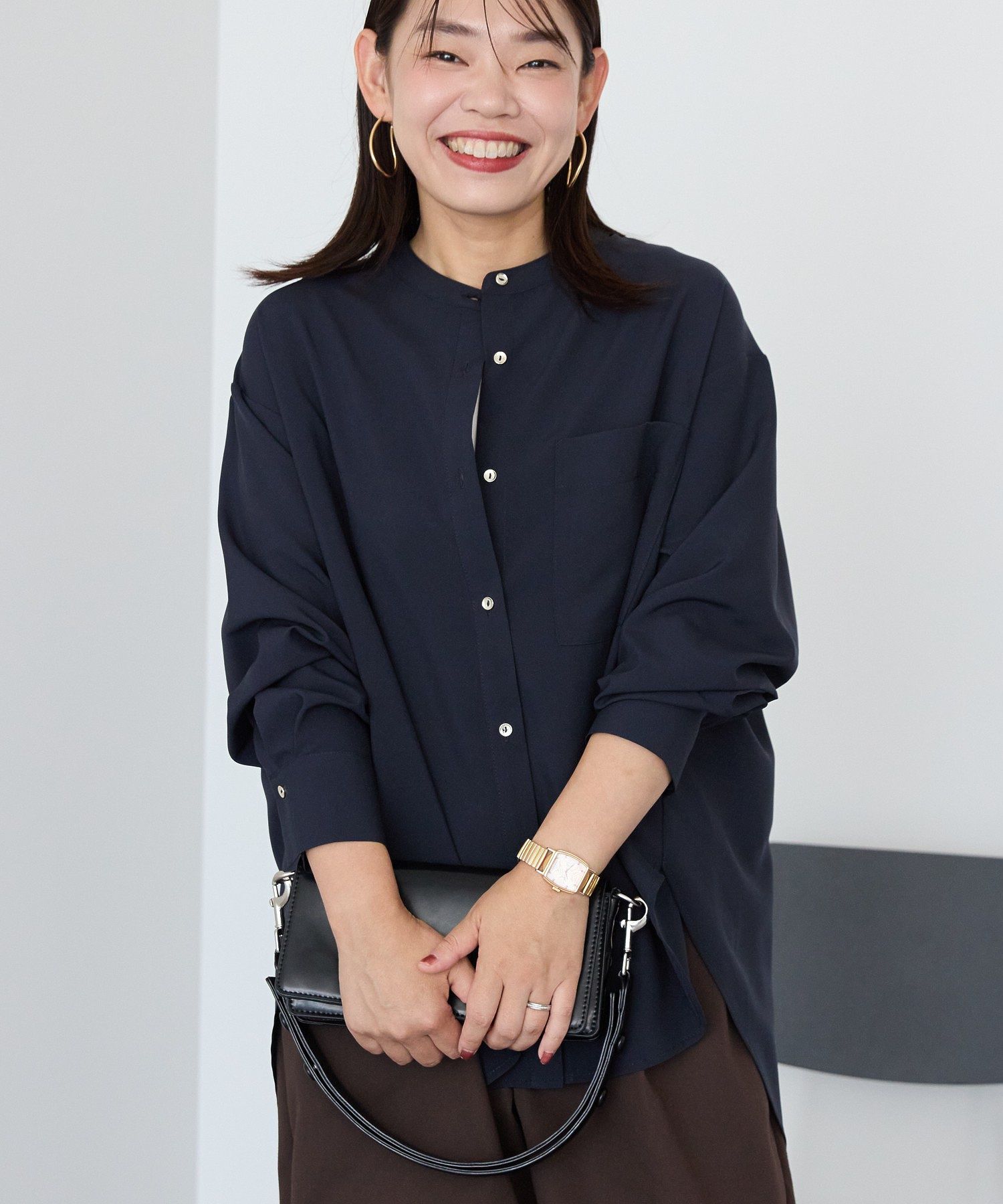 金ボタンバックシャンロングシャツ/チュニック/AMERICAN HOLIC