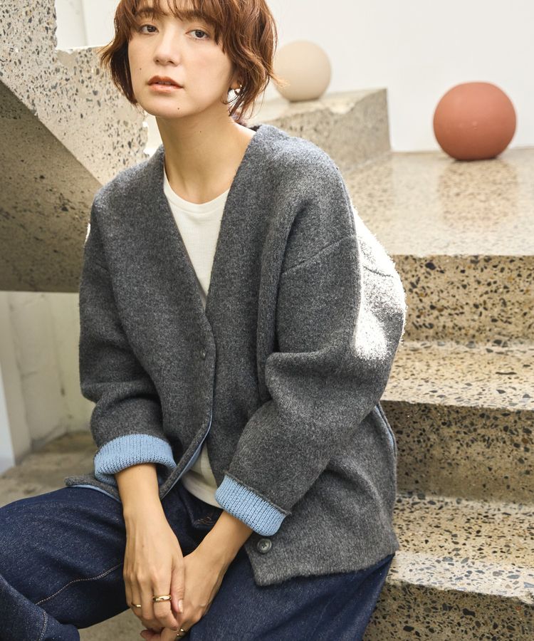 VネックWフェイスニットカーディガン【WEB限定カラー有り】/AMERICAN