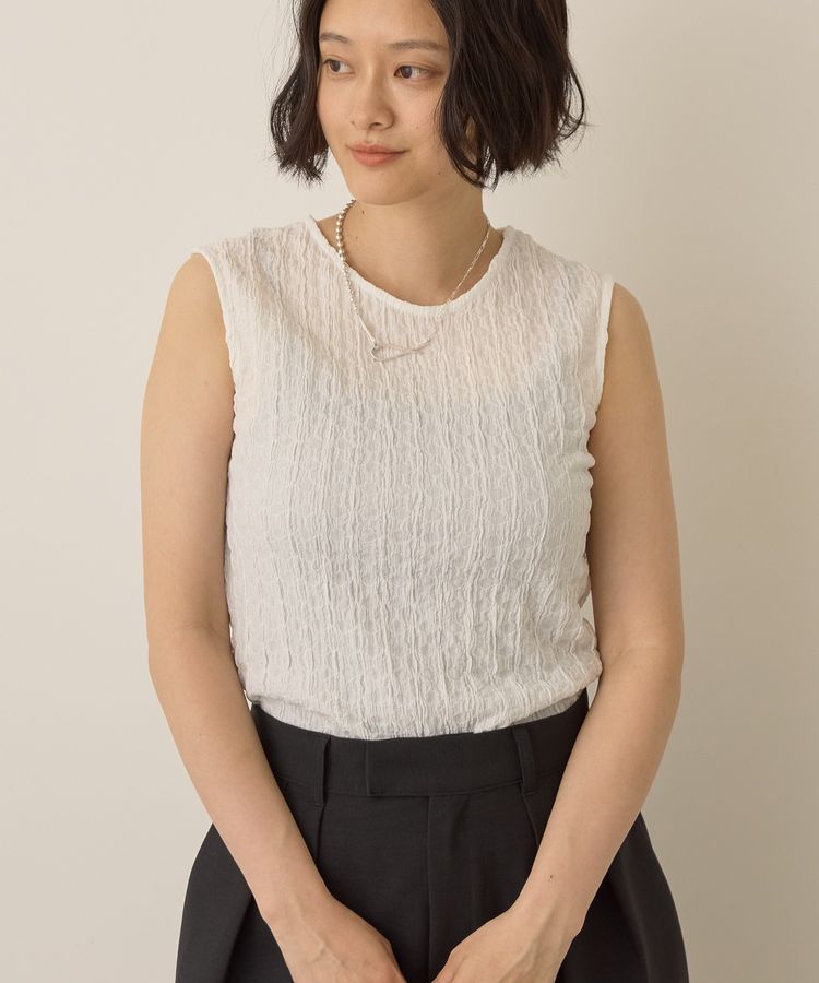 Acka 24ssフリンジアメリカンノースリーブトップス アイボリー Acka