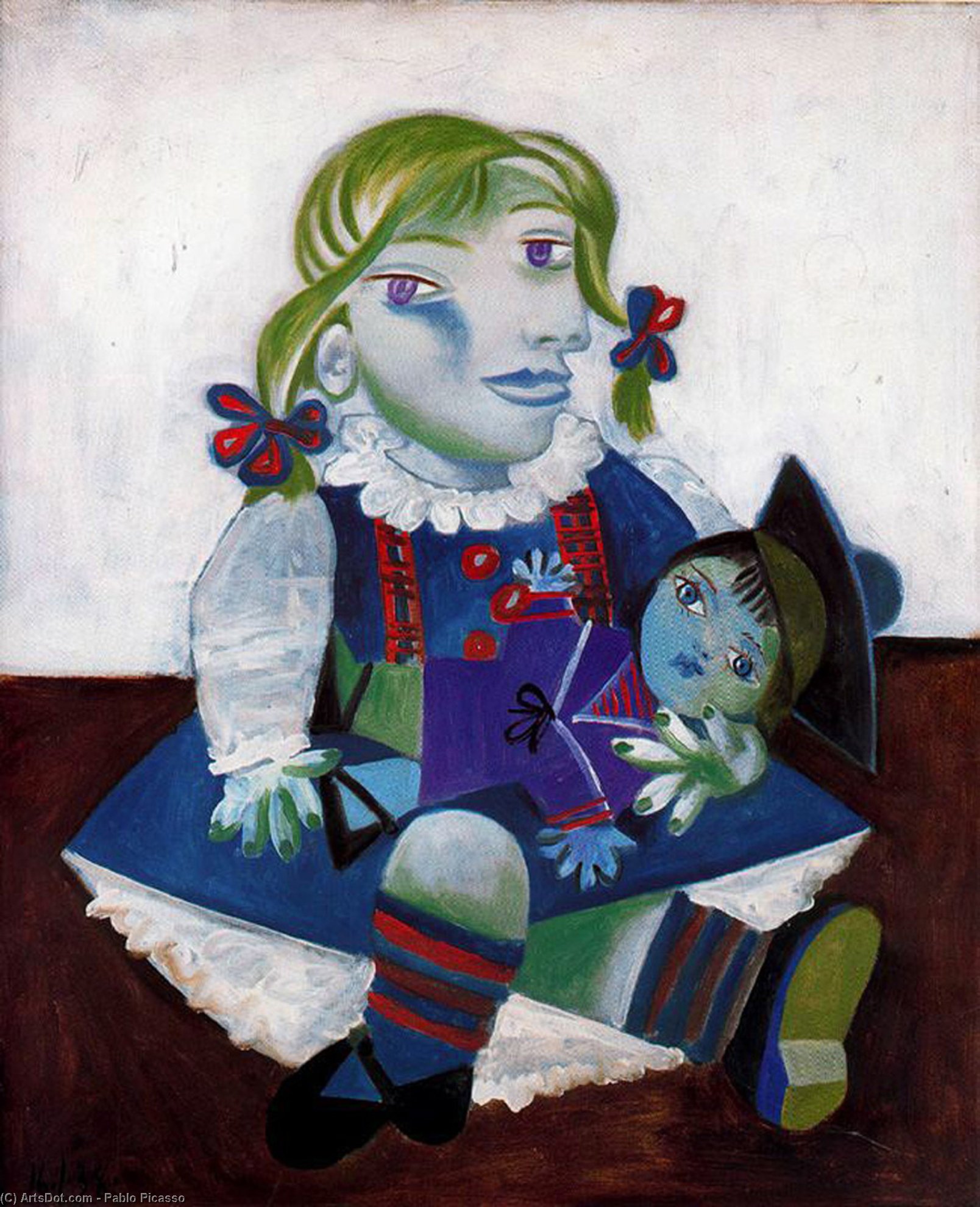 人形とマヤの肖像 - Pablo Picasso | WikiOO.org - 百科事典