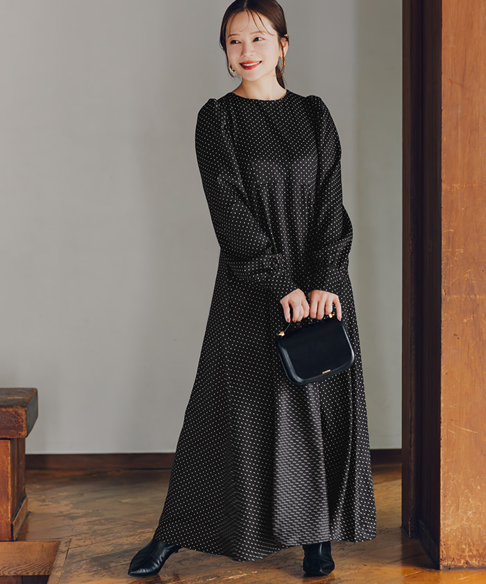 ボリュームギャザースリーブフレアワンピース | titivate