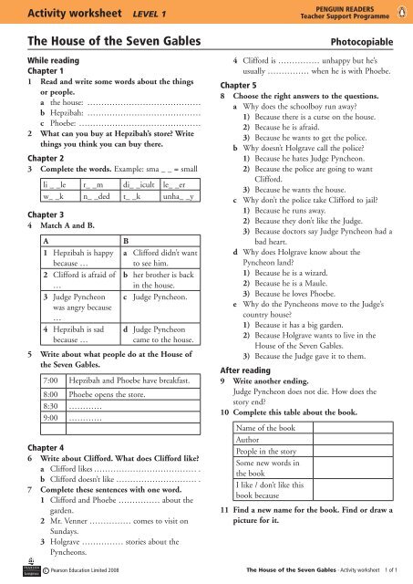 Activity Worksheet - Penguin Readers Level 1  - Longman Japan