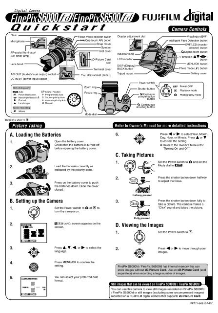 FinePix S6000fd / FinePix S6500fd Quickstart - Fujifilm USA