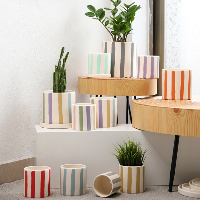植木鉢 丸型 ストライプ ポットプランター 多肉植物 多肉ポット 園芸